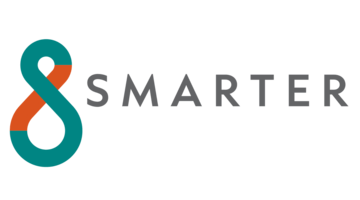 A logo saying SMARTER with a connected double circle