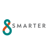 A logo saying SMARTER with a connected double circle